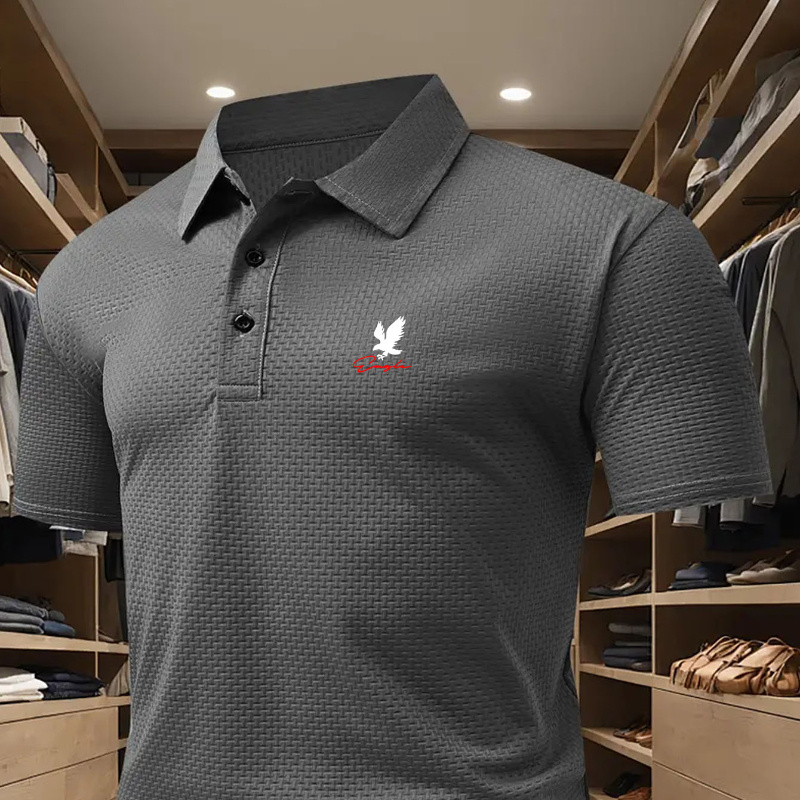 

Chemise en Respirante pour Hommes - Coupe Extensible d'Été, Couleur Unie avec Imprimé Aigle, Haut Décontracté à Manches Courtes pour Golf &