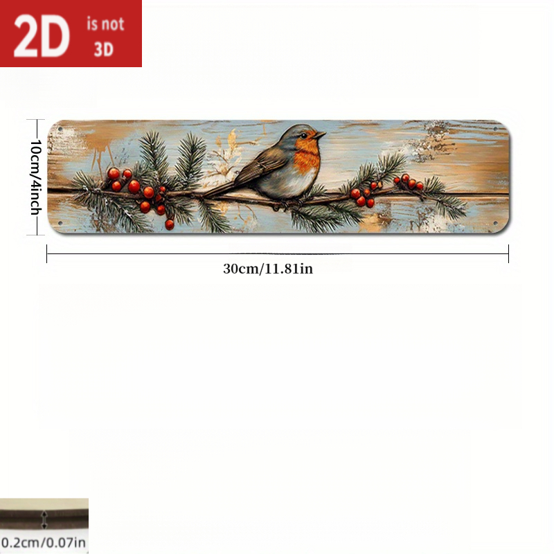 TEMU 2d Flat, Two-dimensional Wooden Wall Art Featuring A Scandinavian-style Bird Motif—a Rustic Robin And Pine With Red Berries, An Elegant