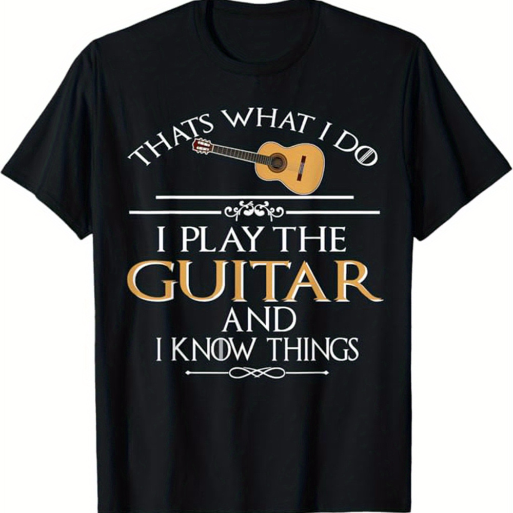 

Guitar Print T-shirt, Men T-shirt 180g Cotton Soft T-shirts Christmas T-shirt Men' Trend Cotton Round Neck Casual Letter Printed Short Sleeve Graphic T-shirt Zy