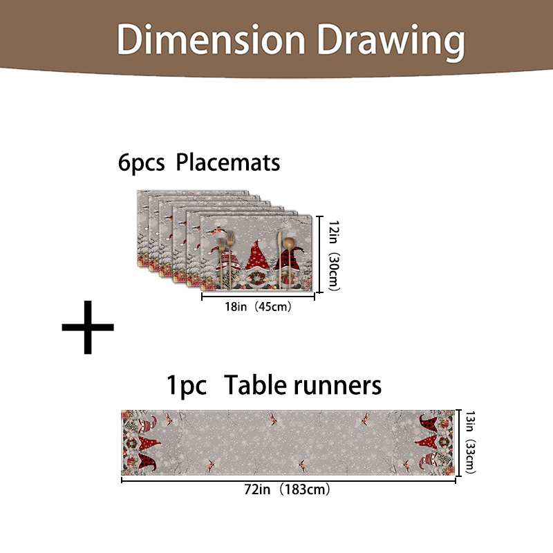 TEMU 5/7pcs Christmas Gnome Table Runner Placemat Set - Winter Dwarf, , And Snowflake Design Table Mats, Suitable For Christmas Kitchen Dining Room
