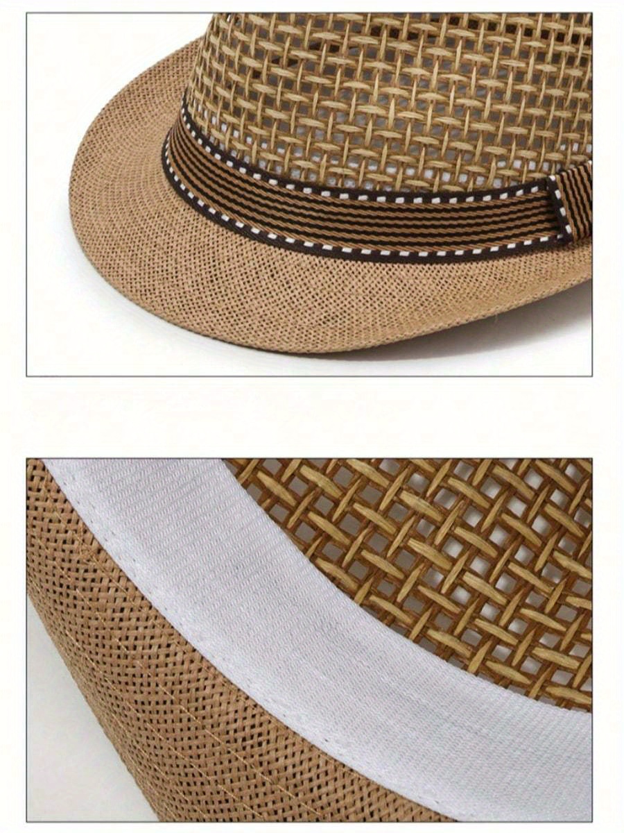breathable sun cap trilby sun hat outdoor straw fedora hat men retro jazz hat details 10