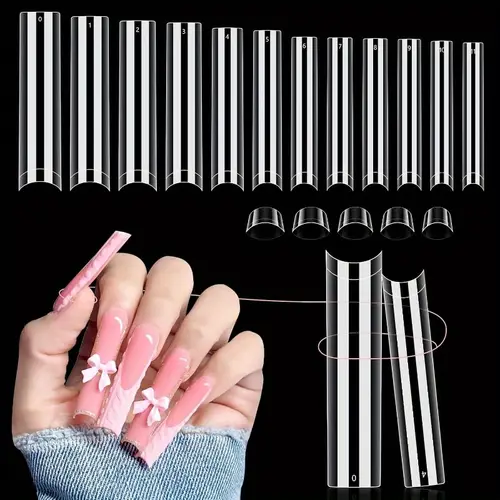 504pcs of curved acrylic 3 long straight conical square french nail glossy abs material suitable for salon and professional nail art home nail art