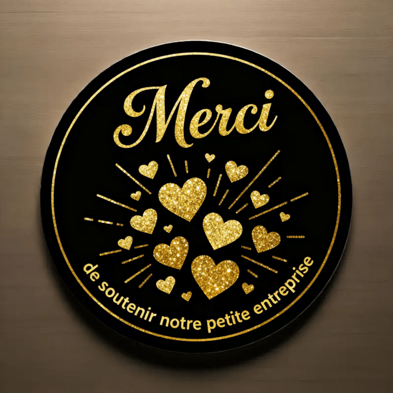 TEMU 160 autocollants français avec le message " de Notre Petite Entreprise" - Design noir et doré - Étiquettes de remerciement avec cœur pour boîtes