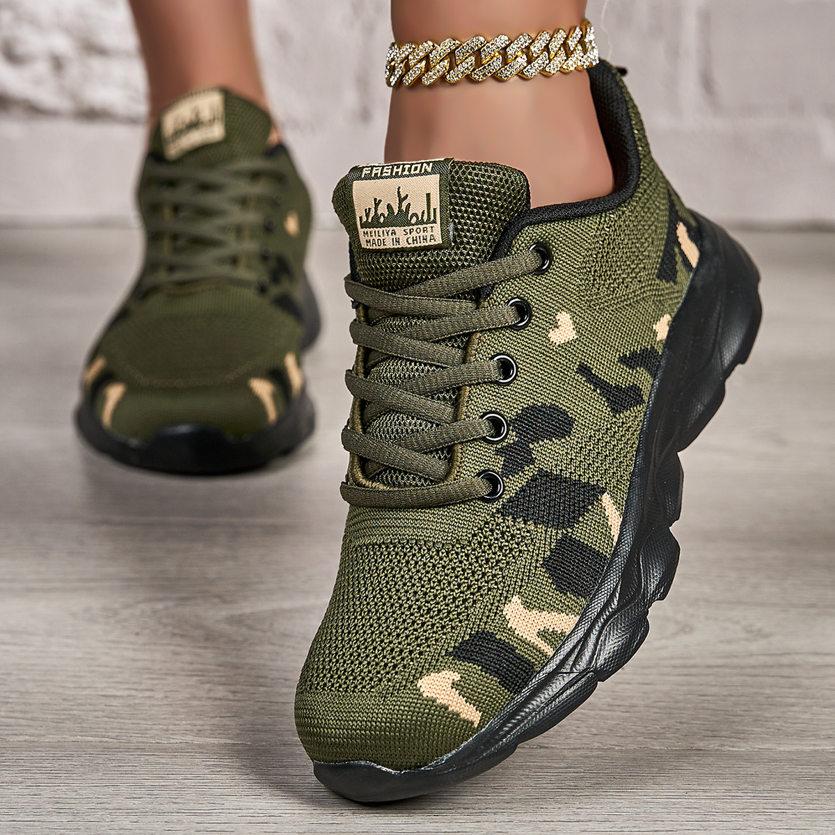 Image of Women's Fashion Camouflage Running Sneakers - Lightweight, Non-slip, Breathable Mesh Sneakers For Hiking And Casual Wear In , Casual Hiking Shoes, Eva Sole