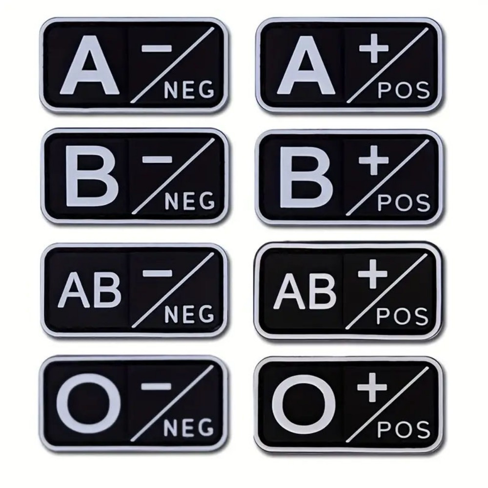 

1 pièce de patch en PVC pour - Identification A, AB, B+, O+ - Badge tactique en caoutchouc souple pour sacs à dos, chapeaux, vêtements - Accessoire pour hommes