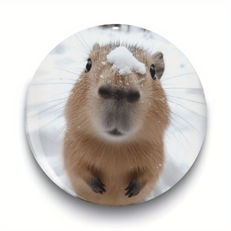 TEMU 2d Flat, Lining Snow's Kapibra Classic 2d Flat Fashion Pin - Cute Snowy Capybara Design, Durable Plastic & Metal Backing For Clothing, Hats,