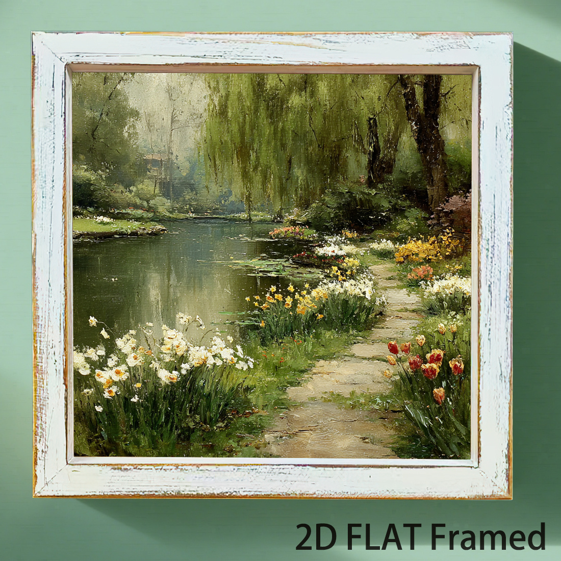 TEMU 2d Flat Artwork, 8x8 Inch 2d Flat Picture Frame, Bedroom Wall Decoration, Featuring A Rustic Style Mural With Floral Designs, Country-style Wall