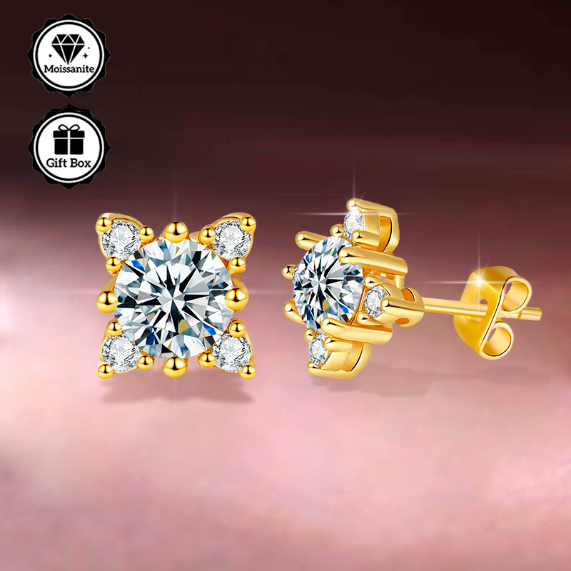 Women's GRA Moissanite Flower-Shaped Stud Earrings