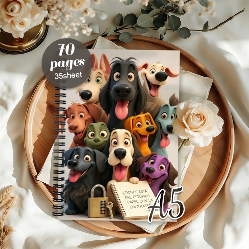 TEMU Cuaderno de contraseñas de 1 pieza para de sesión en Internet y computadora, edición en español, diseño de perros de dibujos animados adorables,