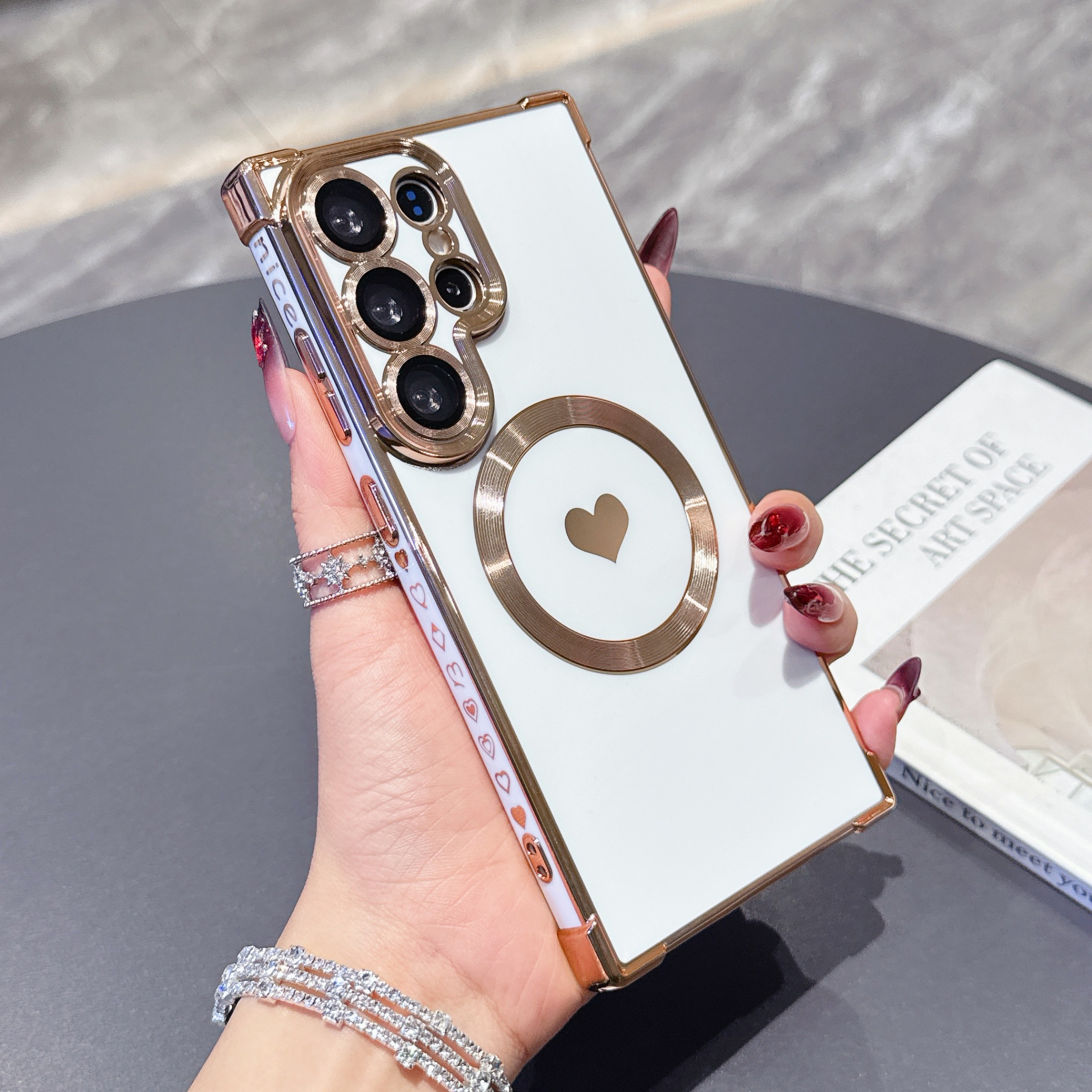 TEMU Phone Case - Phone Case- Right-angle Anti-drop Electroplated Side Solid Heart Magnetic Case Suitable For S26u For S26p For S26 S25u S24u,