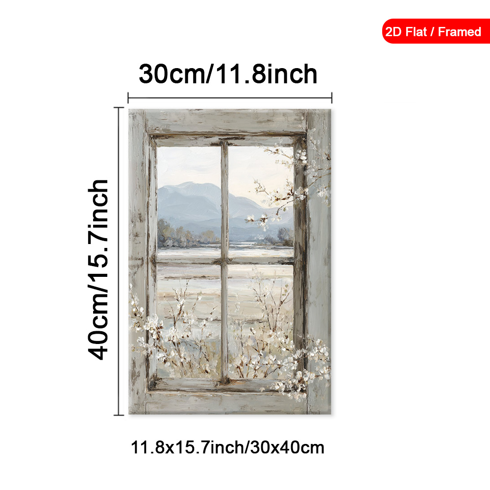 TEMU 2d Flat, 1pc Framed Spring Flowers Wall Art, Canvas Decorations Paintings Poster, Rustic Window Art Prints, Wall Arts, Modern Wall Decor,