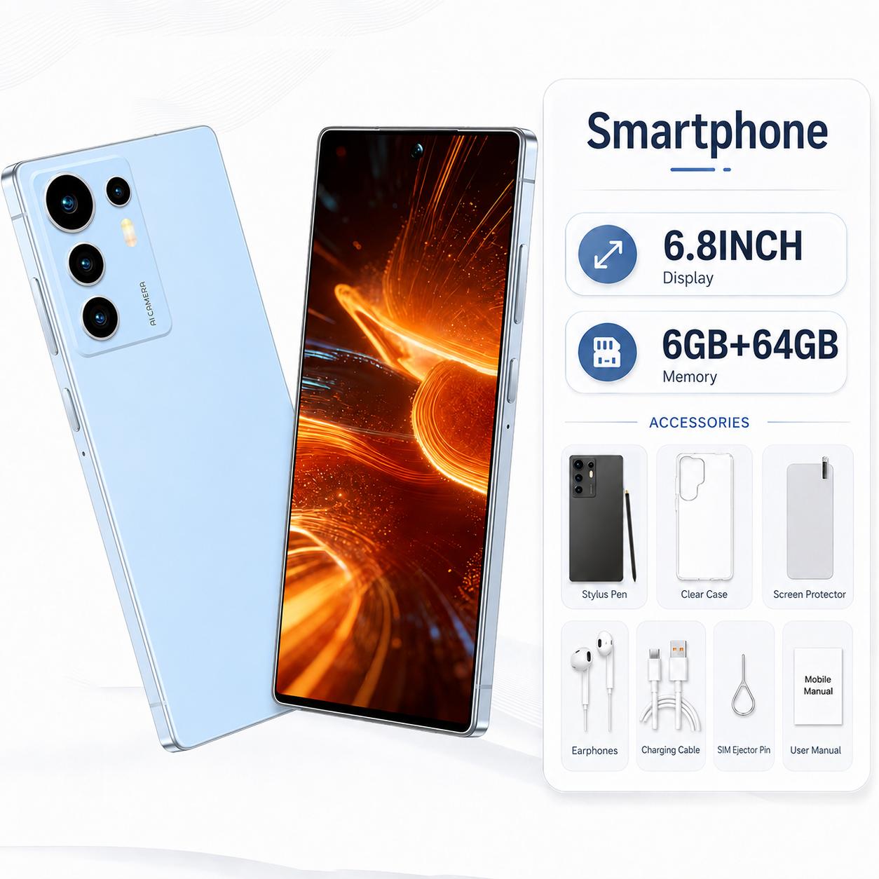 6.8-inch Unlocked 4g Smartphone - 6gb+ 64gb Storage - 3700mah Battery - Slots - Built- - Supports Facial Recognition - Ideal For Work, Personal Use, And Entertainment - A Top For Modern Smartphones
