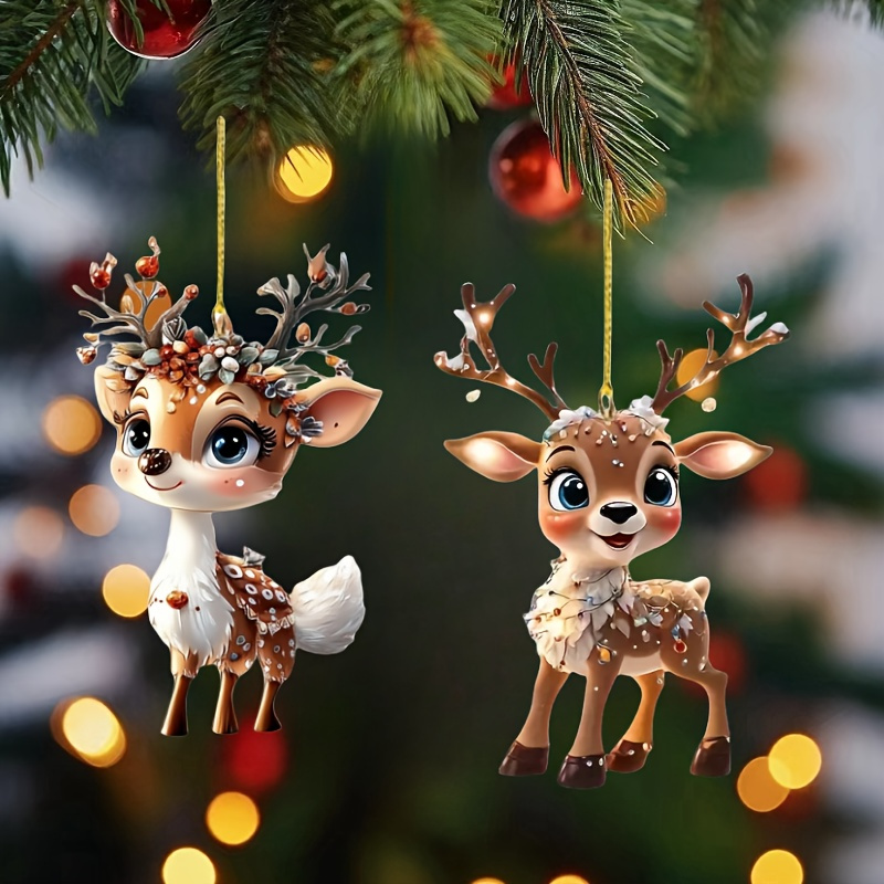 

2-pack Acrylic Deer Christmas Tree Ornaments, Holiday Hanging Decorations, Cute Reindeer Pendants For Tree, Home & Backpack Decor