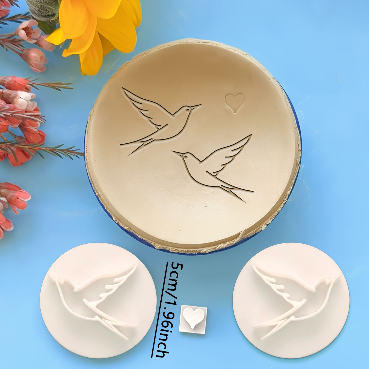 E-shop 3-tlg. einfaches niedliches Linien-Vogelförmiges Keramik-Ton-Stempel-Set, einfaches Design aber sehr künstlerische Atmosphäre, kann