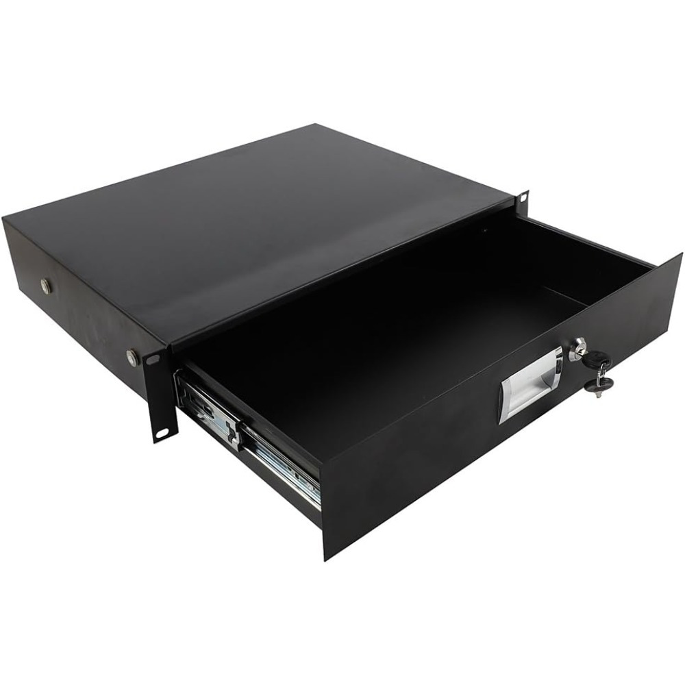 TEMU Heavy-duty 2u Rack Mount Drawer With - Secure Equipment Cabinet/av Rack Drawer, Compatible With 19-inch Racks, Dj, Network, Server, Home Theater