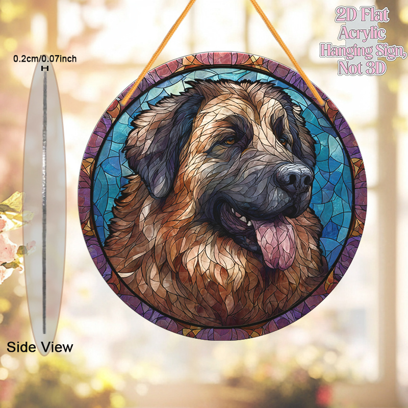 TEMU 2d Flat 2d Plane Dog Window Hanging Ornament - Round Acrylic Decorative Sign, Exquisite Detail, Suitable For Decoration, Display Panel, Door