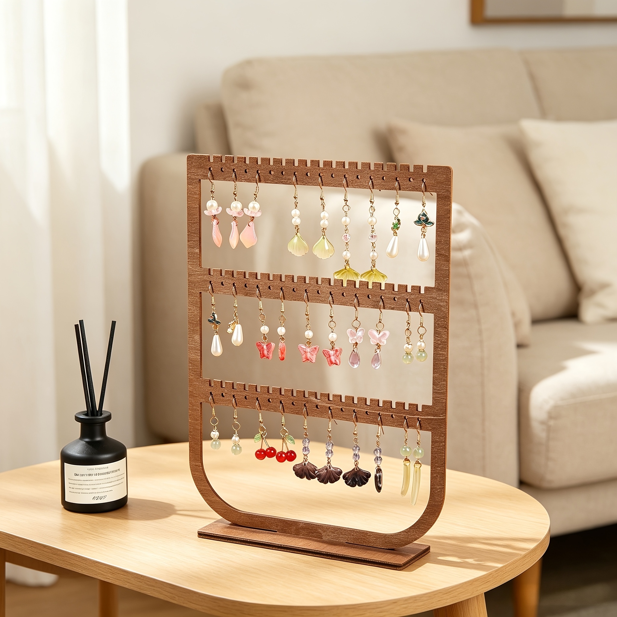 TEMU Vintage Wood Earring Display Stand With Multi-tier & Layers - Wood Tabletop Jewelry Organizer Suitable For Dresser, Bedroom, For Decor - Sturdy