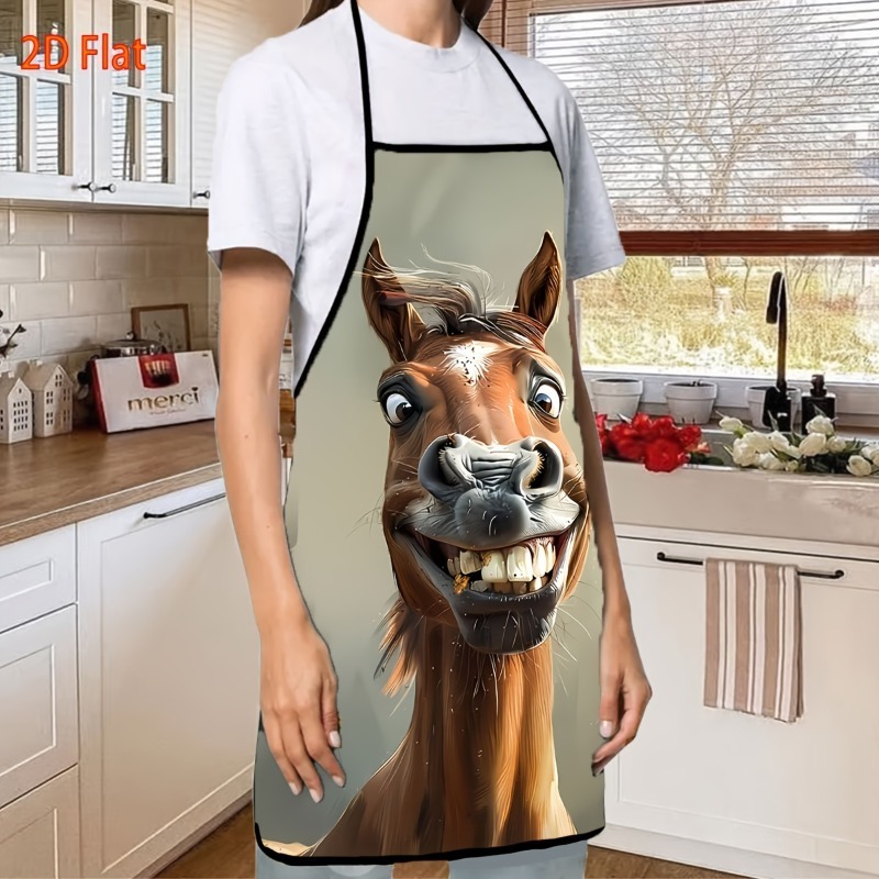 TEMU 1pc 1pc Horse Face Apron, With Funny - Reusable, For Office, Themed Parties, Easter Gifts, And Horse-themed Decor - Humorous Horse Attire