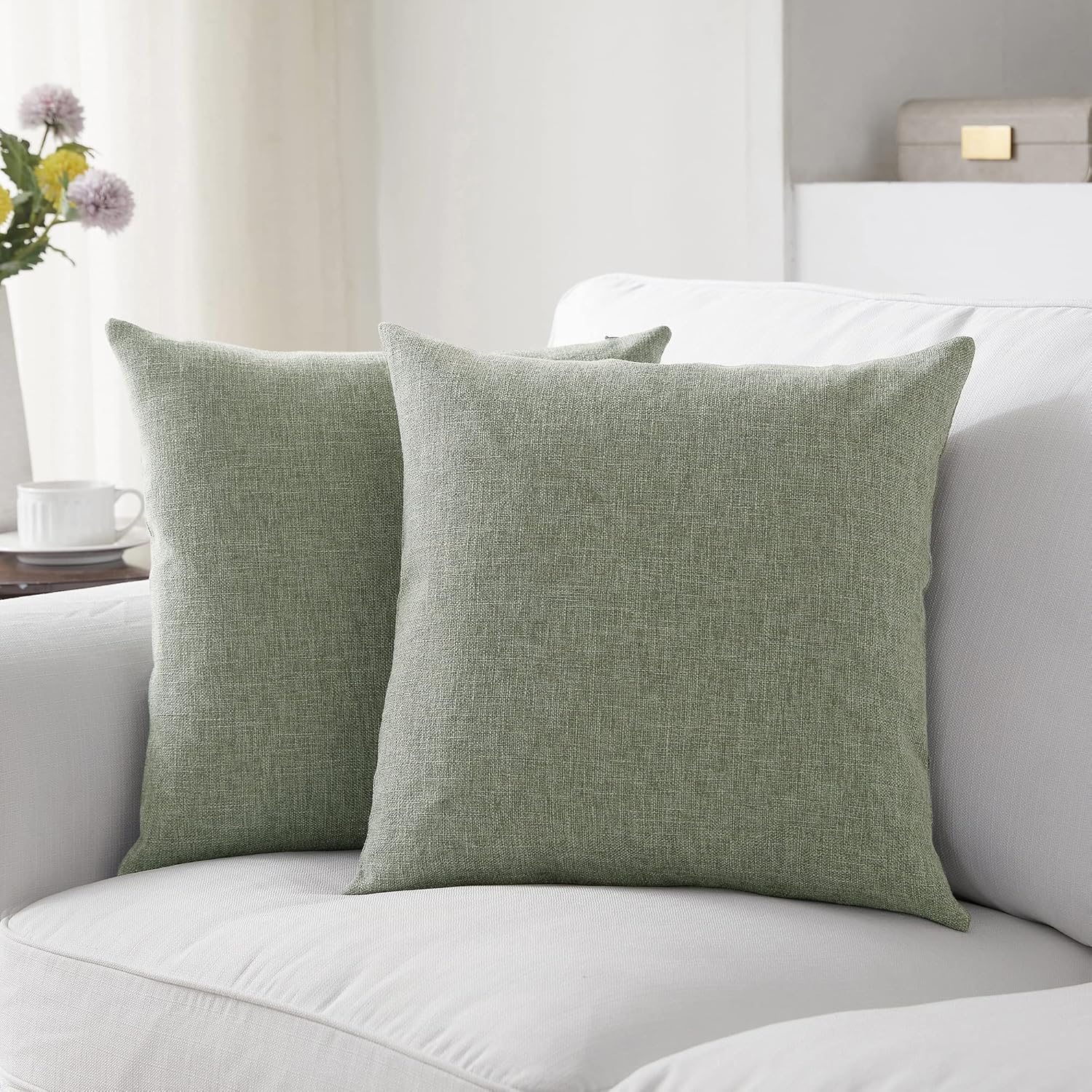 TEMU 2pcs Green Olive Pillow Covers 18x18 Inch - Mint Mint Grey Beige Cushion Cases With Zipper Closure, Soft Farmhouse Decorative Pillowcases For