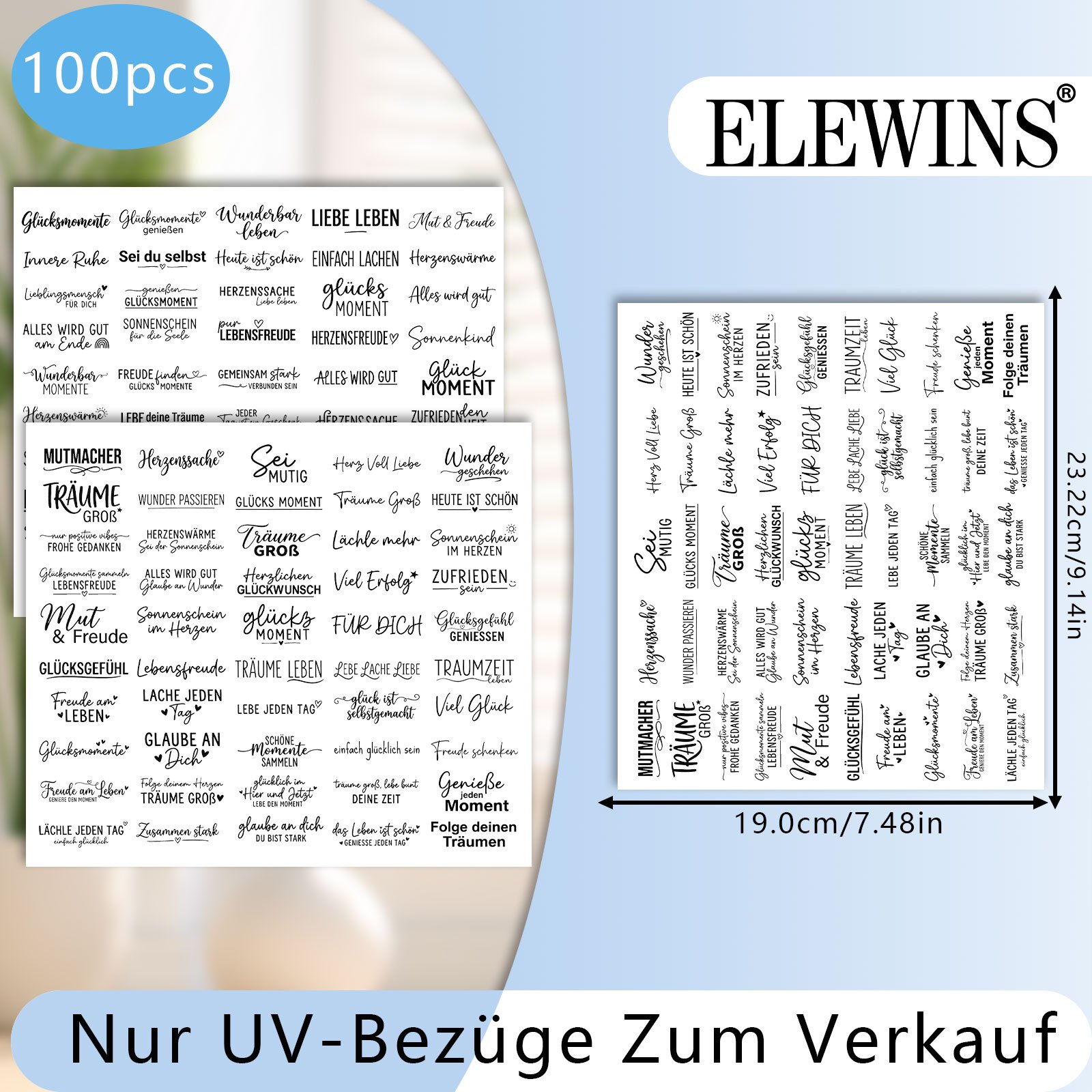 100pcs Uv Dtf - Positive German Quotes, Self-adhesive Rectangular For Cups, Glasses, Metal, Candles, Wood & Plastic