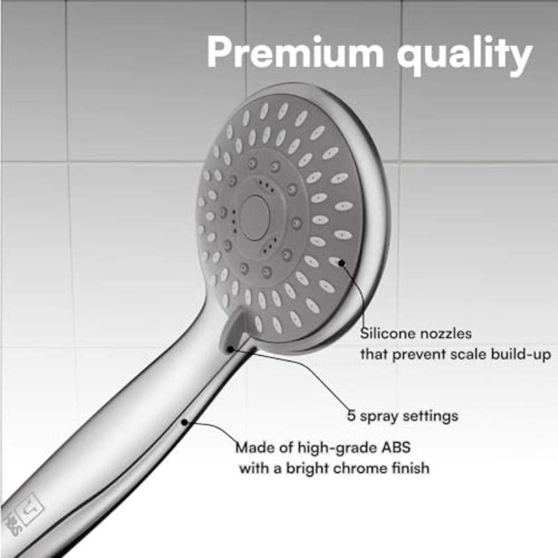 Versatile Handheld Showerhead with Enhanced Pressure and 5 Spray Options