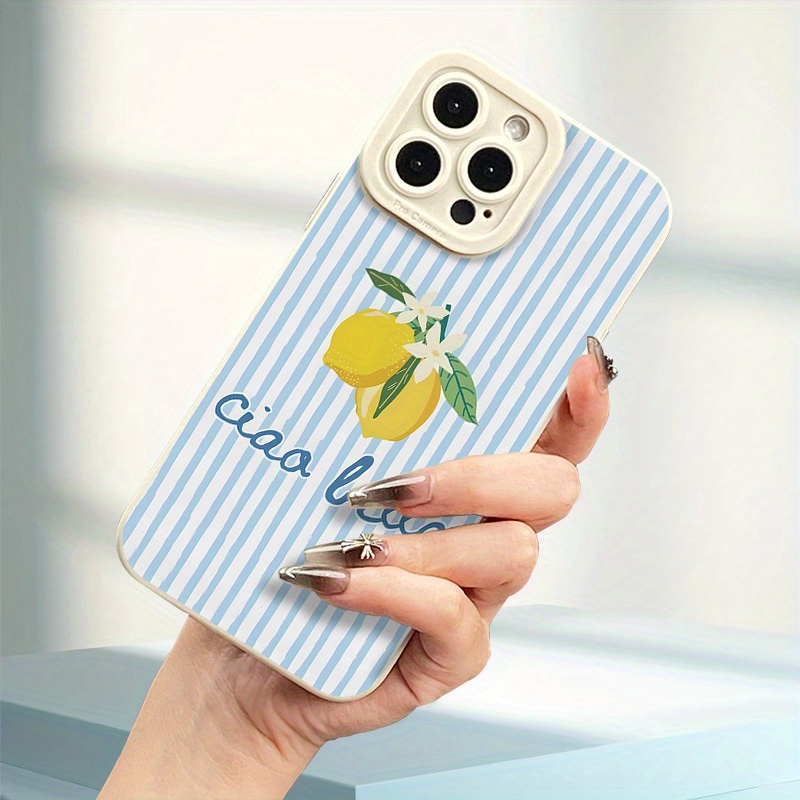 TEMU Phone Case - Lemon Stripes Pattern Uv Printing Phone Cover 360 Degree Full Protection For Iphone 11 12 13 Pro Max Xr X/ Xs 7 8 Plus Se Mini For