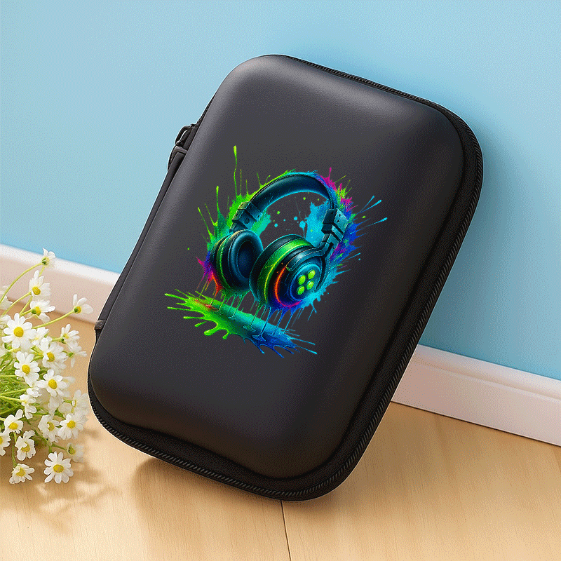 Colorful Sound Waves Pattern, A For Office And Travel! Eva Earphone/cable/charger Storage Box, + Mesh Pocket, For Convenient Charger Cable Organization