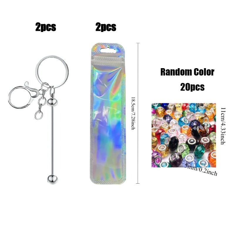 TEMU 24pcs Blank Key Chain Set Key Tag Blanks Include 2pcs Random Colors 20pcs Large Hole Beads 2pcs Storage Bags Large Hole Bead Beading Keychain