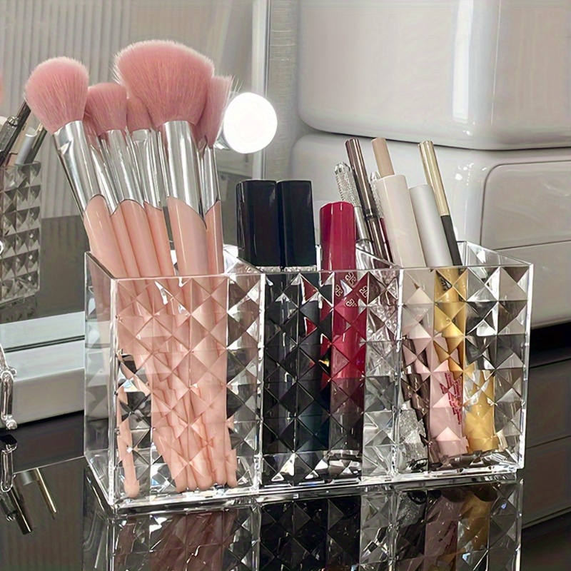 

3-compartment Makeup Brush Organizer - Sleek Cosmetic Display Case For Bathroom Vanity, Lightweight Countertop Storage Solution