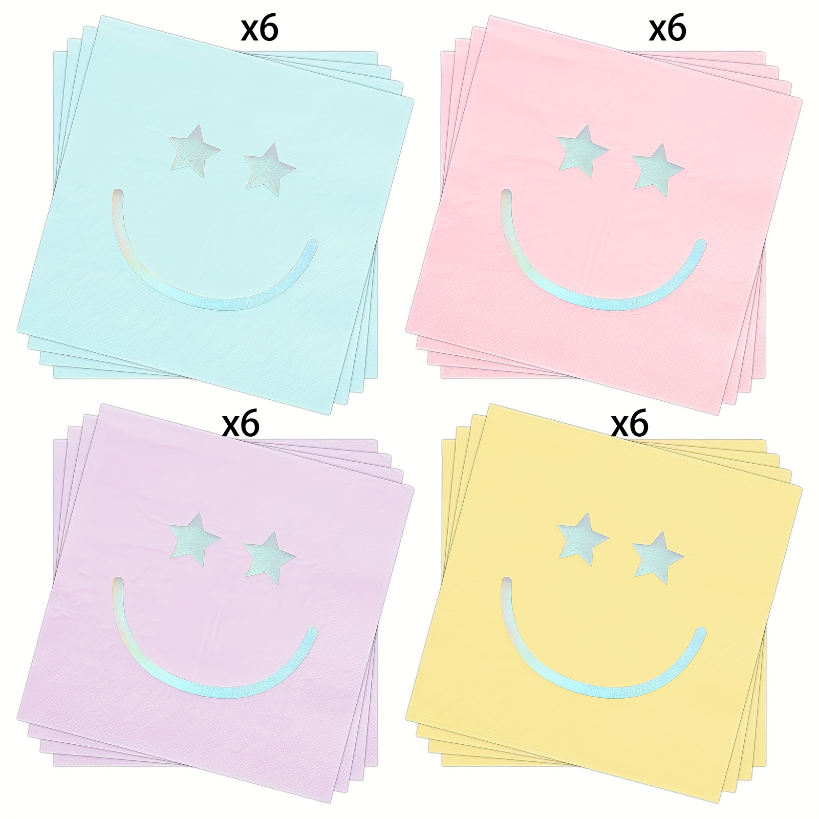 Image of 24 Sheets Colorful Disposable Paper Napkins - Pink, Yellow, Blue, Purple With Star Designs For Birthday, Wedding, Baby Shower Party Supplies, 25 X 25 Cm, Festive Event Supplies | | Disposable Napkins