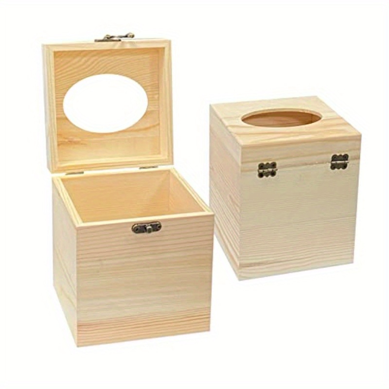 2 pack unfinished wooden tissue box cover for crafts oval opening   wood tissue holder for home decor 5 1x5 1x6in Product details 1