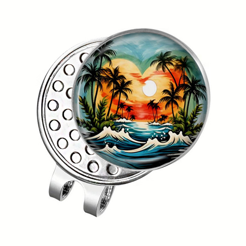 TEMU 1pc Tropical Sunset Round Glass Dome Hat Clip Golf Ball Clip