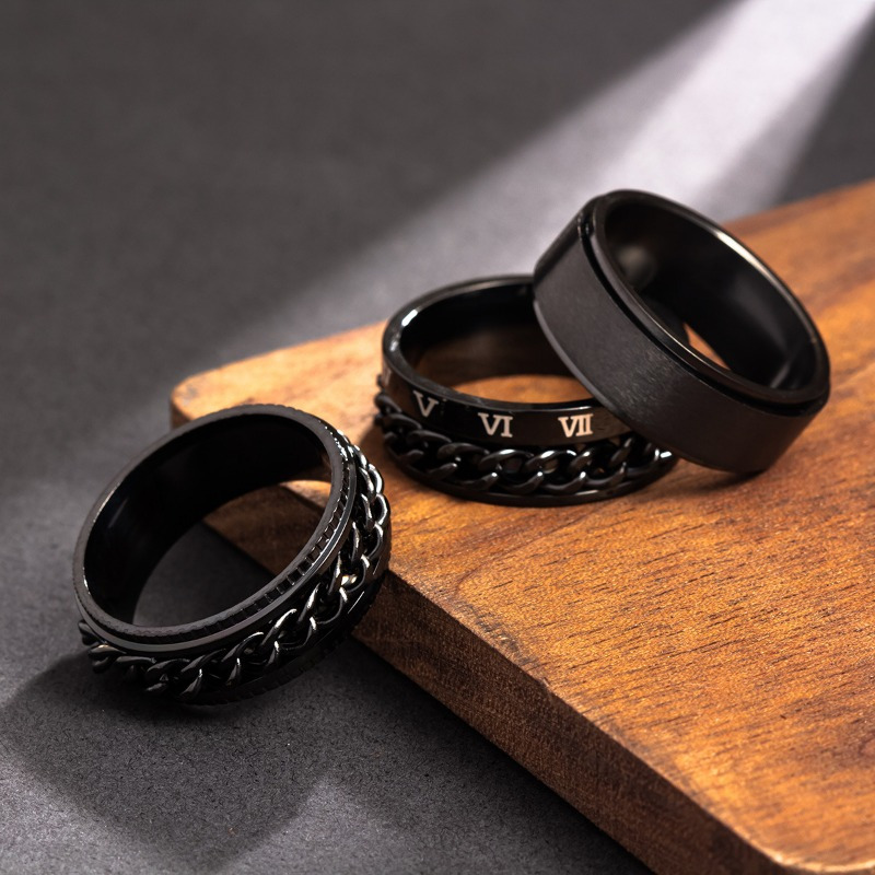 popular mens titanium 201 stainless steel ring set with rotatable jewelry three piece set electroplated and fade resistant Product details 4