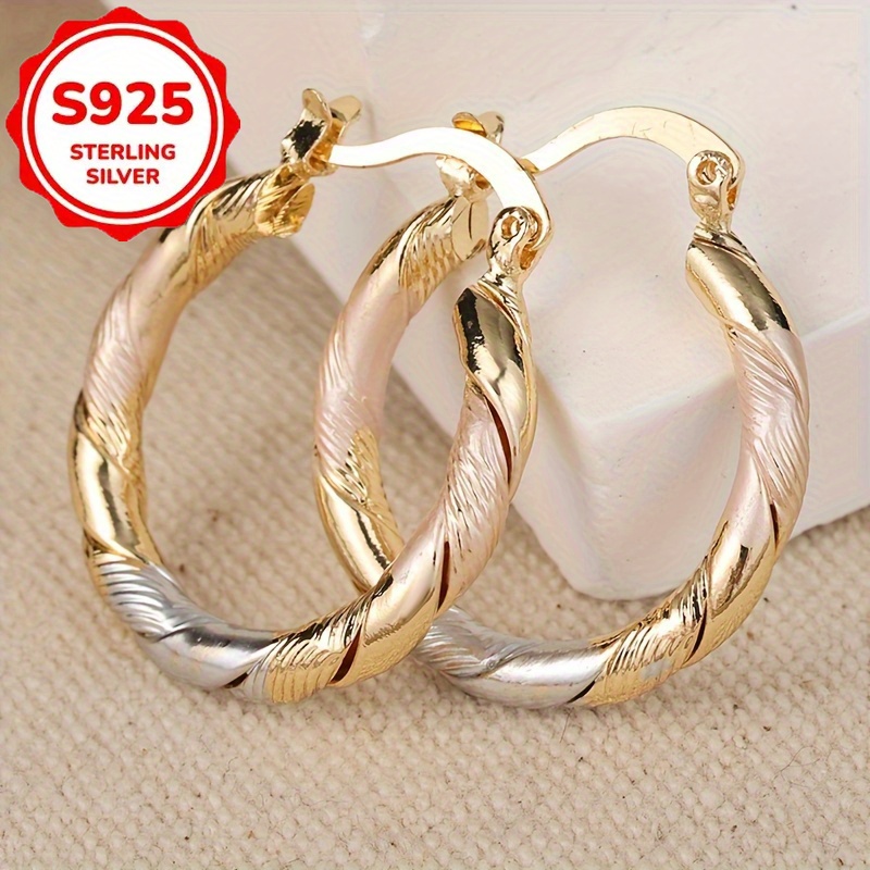 S925 Silvery Round Ring Earrings, Vintage Bohemian Twist Pattern, Casual Wedding Party Jewelry, Ladies' Birthday Gift