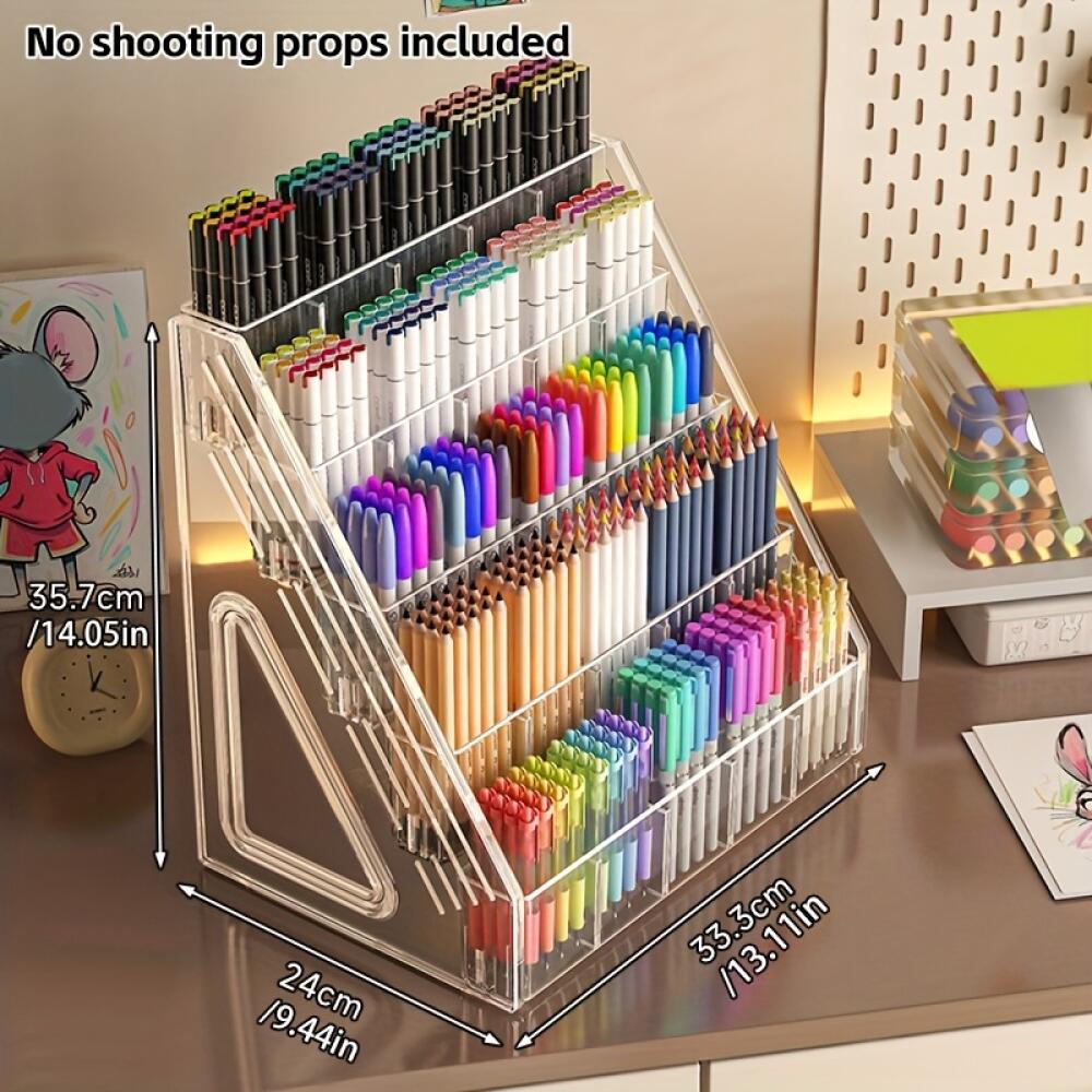 Image of 1pc Large Capacity Acrylic Pen Holder Organizer With Multi-compartment Desk Storage Box Suitable For Pens, Markers, Pencils Durable For Home, Office, School - Ideal For Teachers, Artists