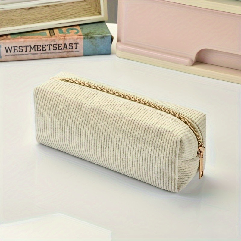 1 Durable Corduroy Pencil Case, A Large-capacity Portable Makeup Bag, Travel Toiletry Pouch, Suitable For Storing Stationery, Learning Supplies, And For Office And Home Use