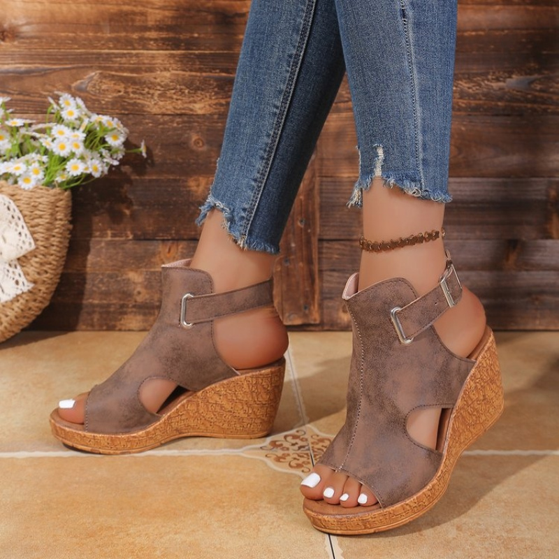 TEMU Summer Fish-mouth Thick Platform Wedge Sandals With, Women Shoes