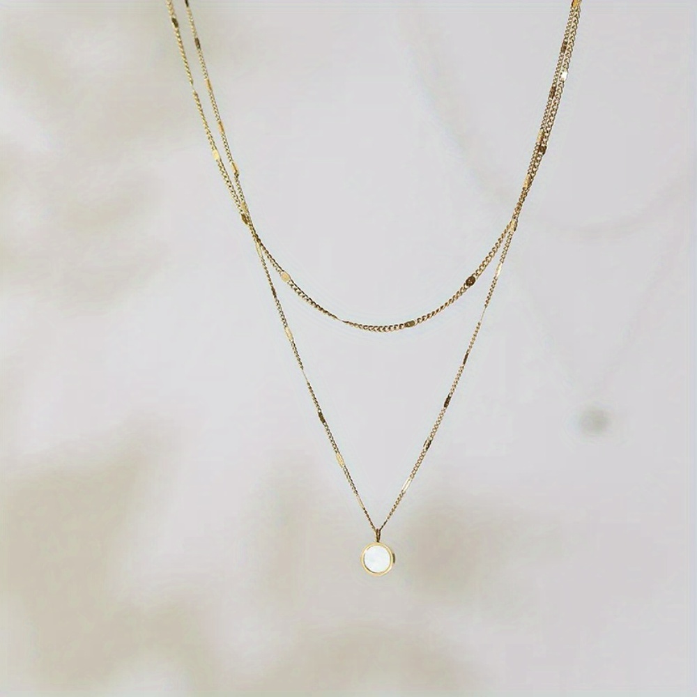 TEMU Collier chaîne double couche circulaire géométrique plaqué or en acier inoxydable 316L pour femmes, chaîne pendentif géométrique pour femmes,