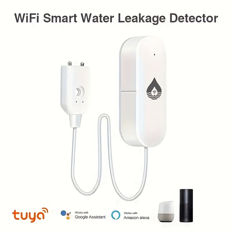 Smart Leak Sensor Wifi Overflow Level Detector Security Sound Alarm System Flood Leak Sensor Remote Control Monitor With Probe No 2 Aaa Batteries