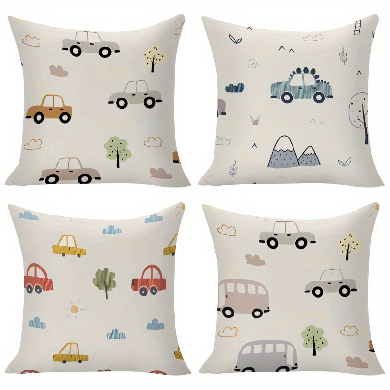 TEMU Ensemble de 4 taies d'oreiller/housses de coussin à motif de voiture, comprenant des que des voitures et des arbres, impression , avec 3 tailles