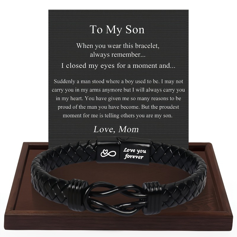 TEMU Christmas Present, Retro Faux Leather Braided Bracelet - Ideal For A Mother To Give To Her Son, For Teenager, For Teenager
