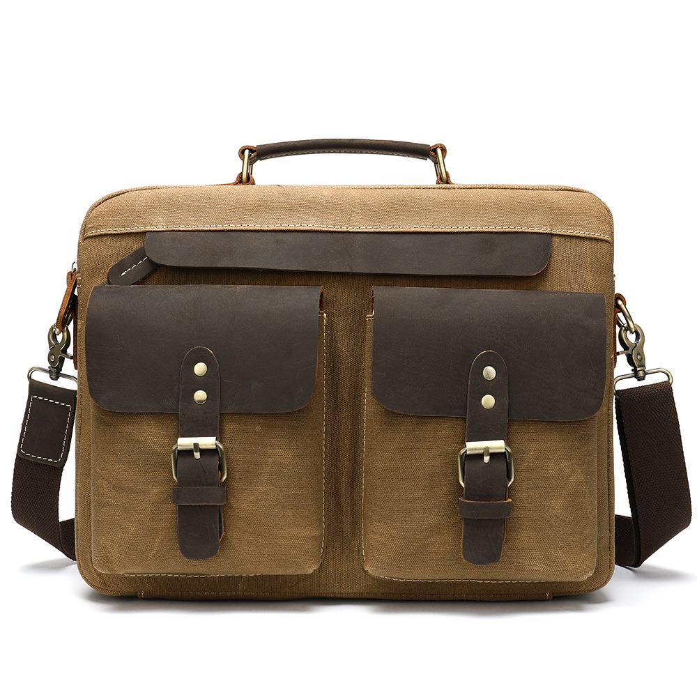 Image of Cowhide Genuine Leather Briefcase Retro Classic Business 14-inch Laptop Men's Handbag Features A Detachable Crossbody Strap Ideal For Daily Commuting And Business Travel