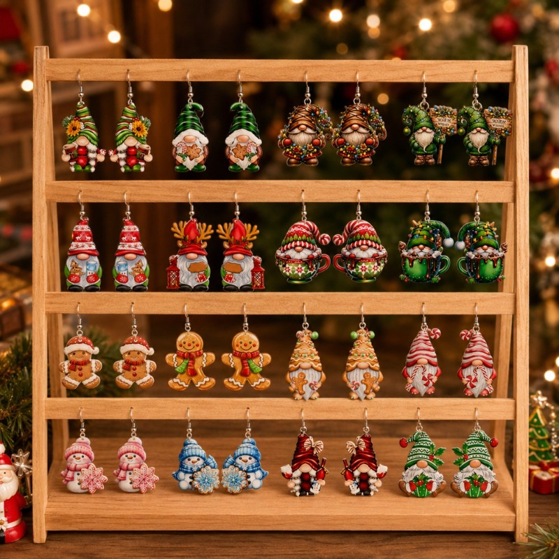 32pcs 2D Flat Women's Christmas Acrylic Hook Earring Set