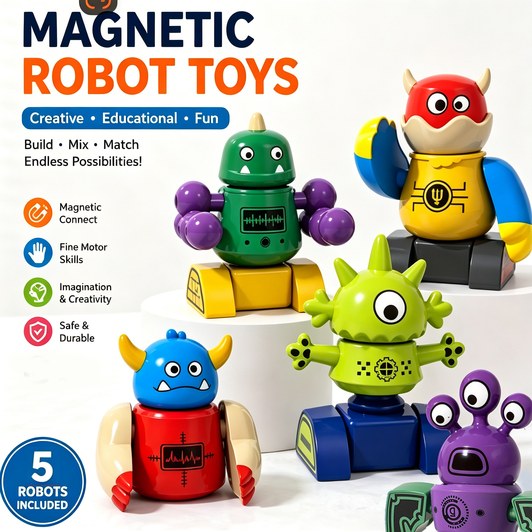Image of 35pcs Children's Robot Building Set - Stem Education Building Toy, Featuring Multiple Models That Combined , Enhancing Children's . Suitable Enjoy Visually Appealing Models.