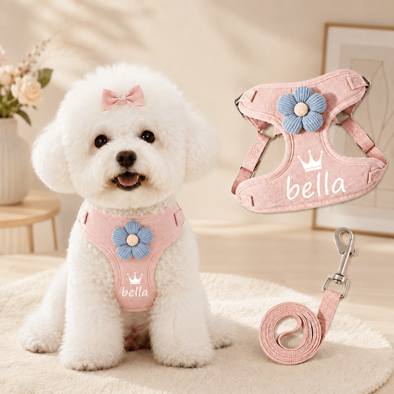 TEMU Custom Name Pet Harness And Leash Set Of 5 Colors 3d Adjustable Lightweight Dog Vest Soft And Comfortable With Matching Leash Anti-escape