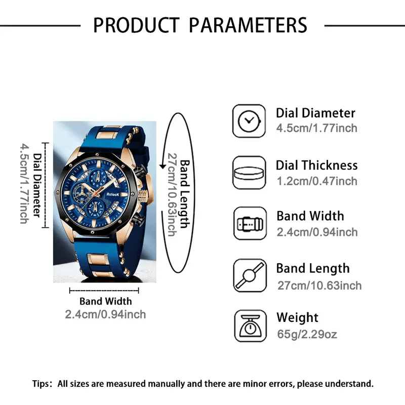 1 MSCXDK Modern Luxury Blue & Golden Chronograph Analog Watch with Date/Day Display, Shockproof Quartz Movement, Golden Case & Blue Strap - Unisex Wristwatch for Men & Women, Dress Watch for Casual/Formal Occasions, Gift for Him/Her