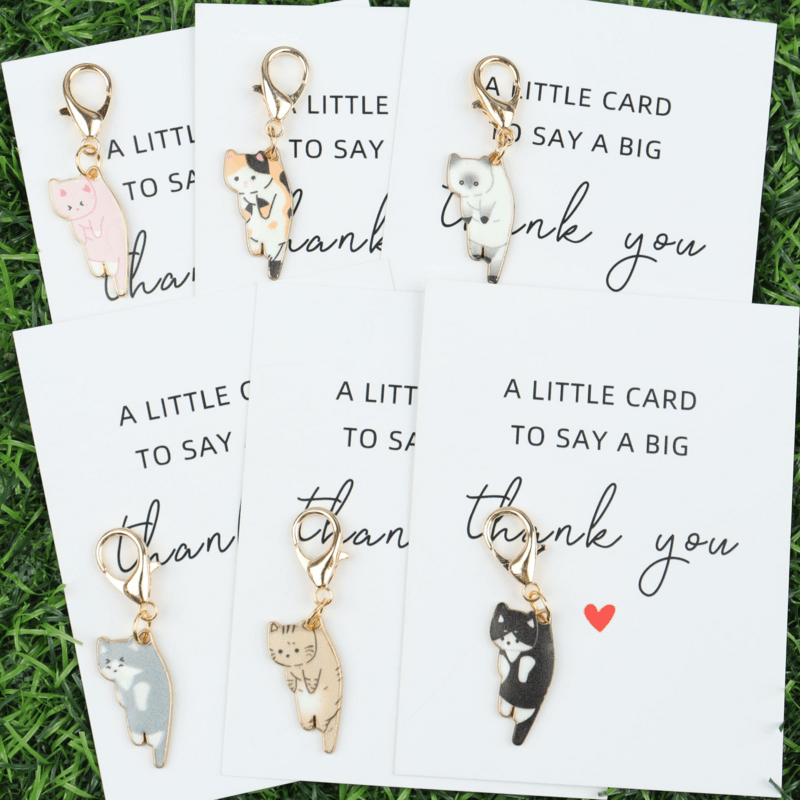 TEMU 6pcs, 12pcs Cute Animal Cat Pocket Tokens, Thank You Cards, And Cat Keychains For Coin Purses, Book Decorations. Adorable Hanging Ornaments: