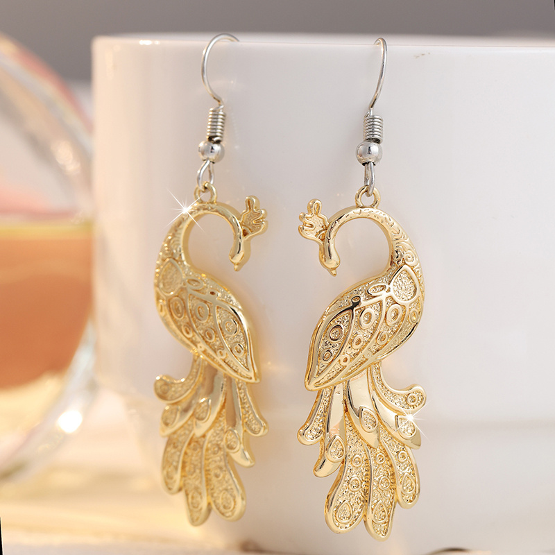 Vintage Relief Peacock Earrings for Women, Elegant Design