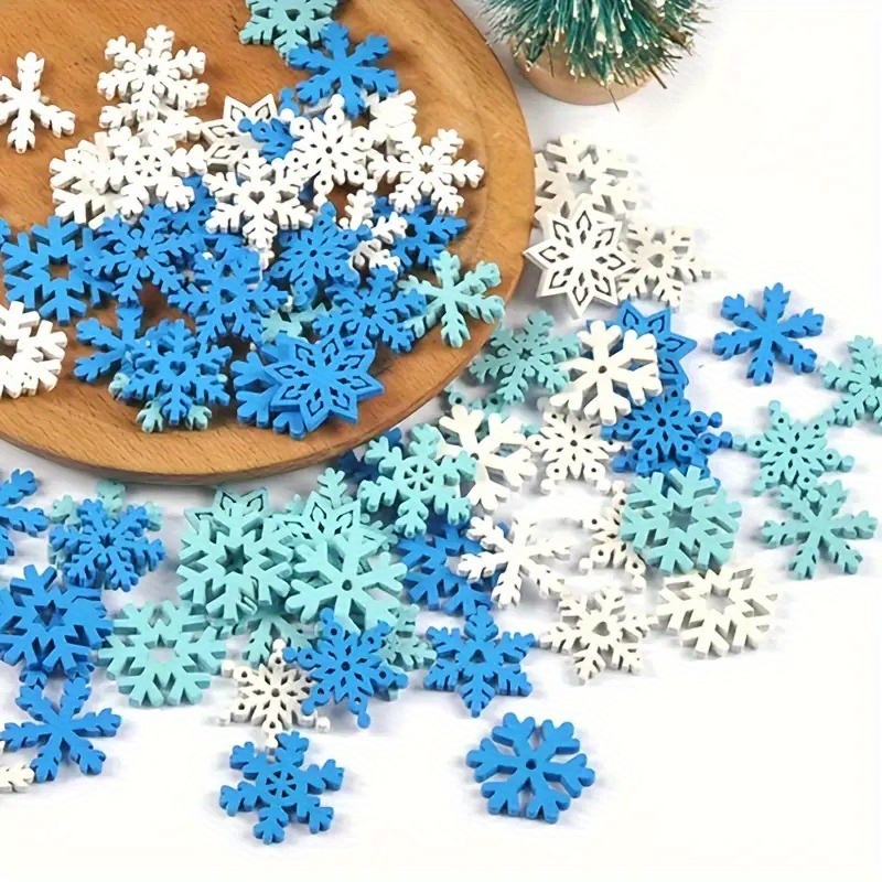 

50pcs Blue Wooden Buttons For Diy Christmas And Winter Decorations - Ideal Craft Supplies For Enthusiasts And Lovers, Perfect Gift, Decorations, Wood Craft Supplies, Holiday