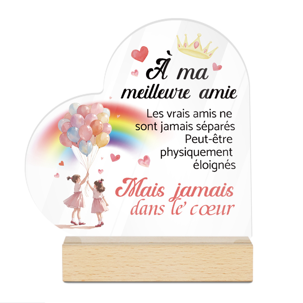 TEMU 2d Flat, 1pc Putuo Decor French Heart-shaped Acrylic Sign With Wooden Base - " Are Never Apart" Message - Ideal Desktop Decoration For Home &